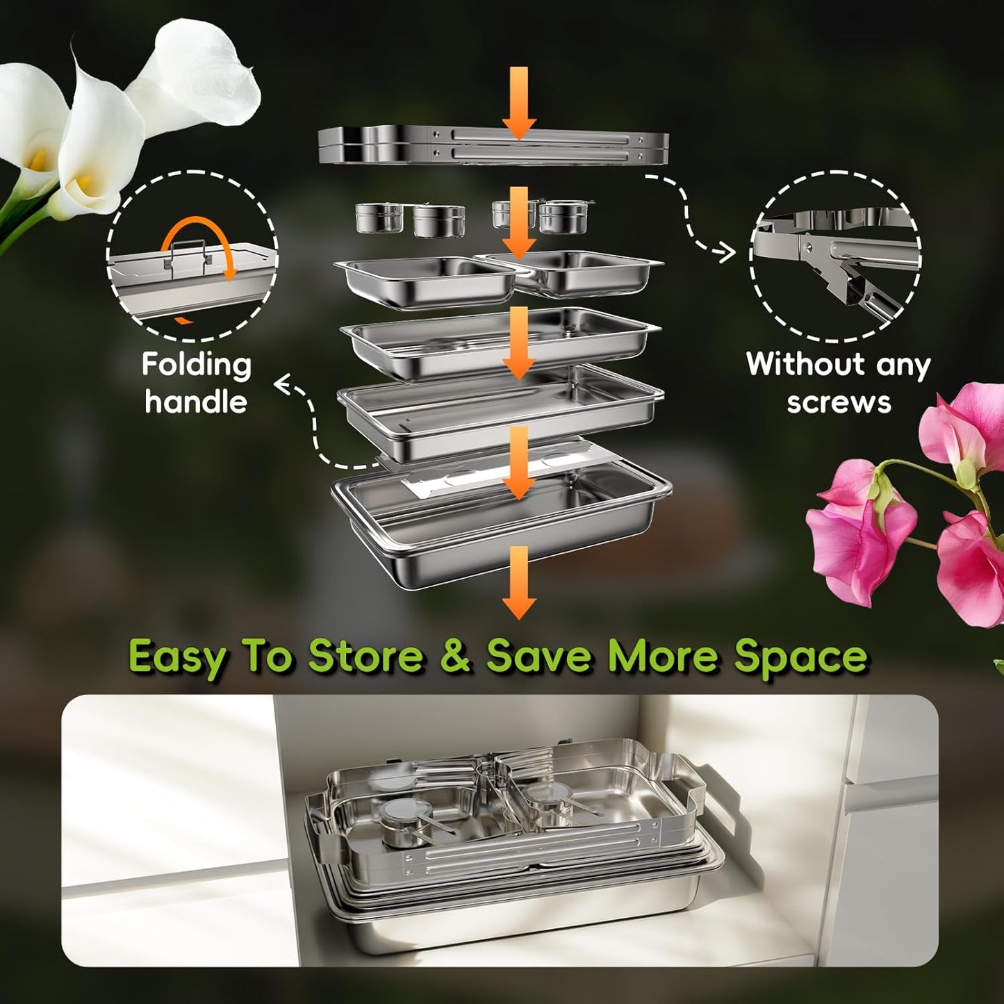 sifer 9Qt 2Pack [Multi-Size] Chafing Dish for Buffet | 80% Faster Screwless Assembly & Stackable Design for Wedding/Home/Christmas Buffets