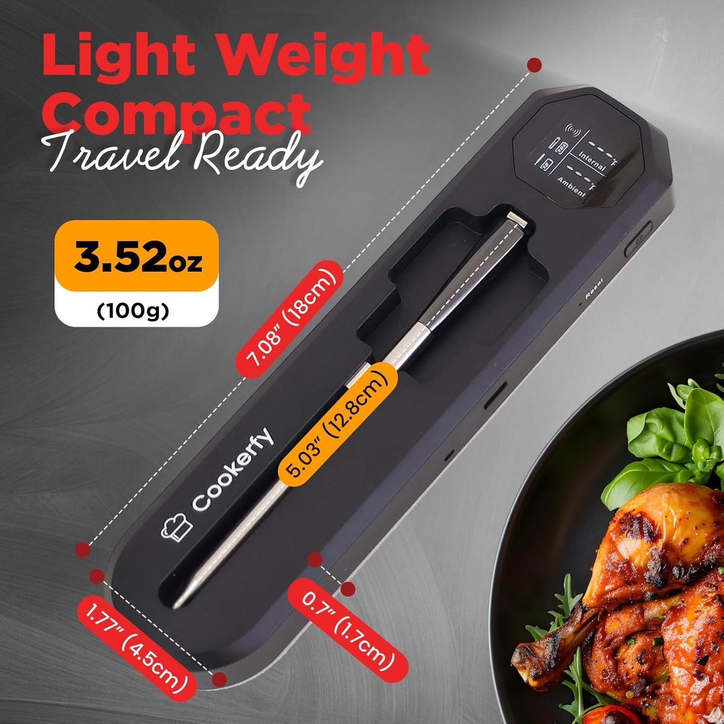 Meat Thermometer Digital Wireless –IP67 Waterproof, 48h Battery Life, Grill Thermometer with 820ft Range, Rechargeable Meat Probe, Wireless Meat Thermometer for BBQ, Smoker, Oven