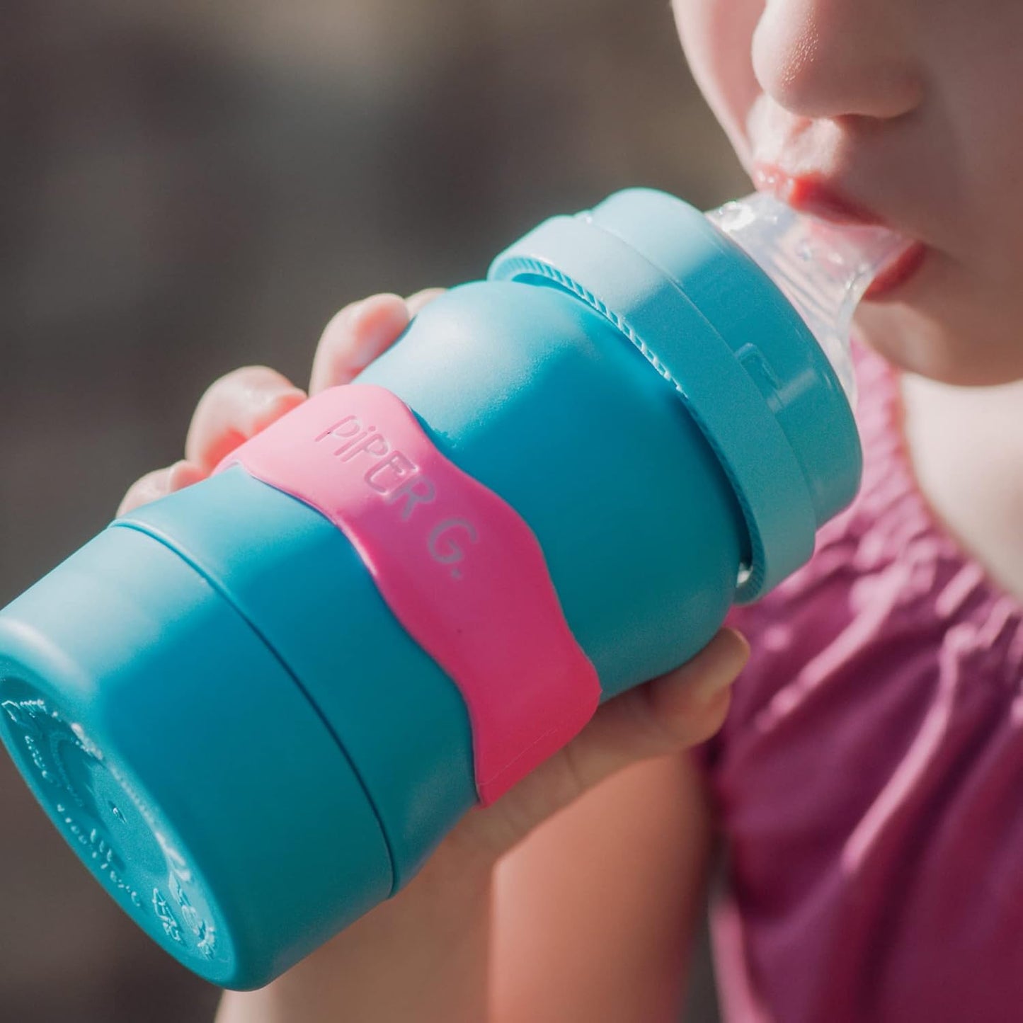 InchBug Orbit Labels - Baby Bottle Name Labels for Daycare, Sippy Cup Bands - Engraved Silicone, Reusable, Dishwasher Safe, White Contrasting Personalization, 4-Pack (Flamingo Pink)