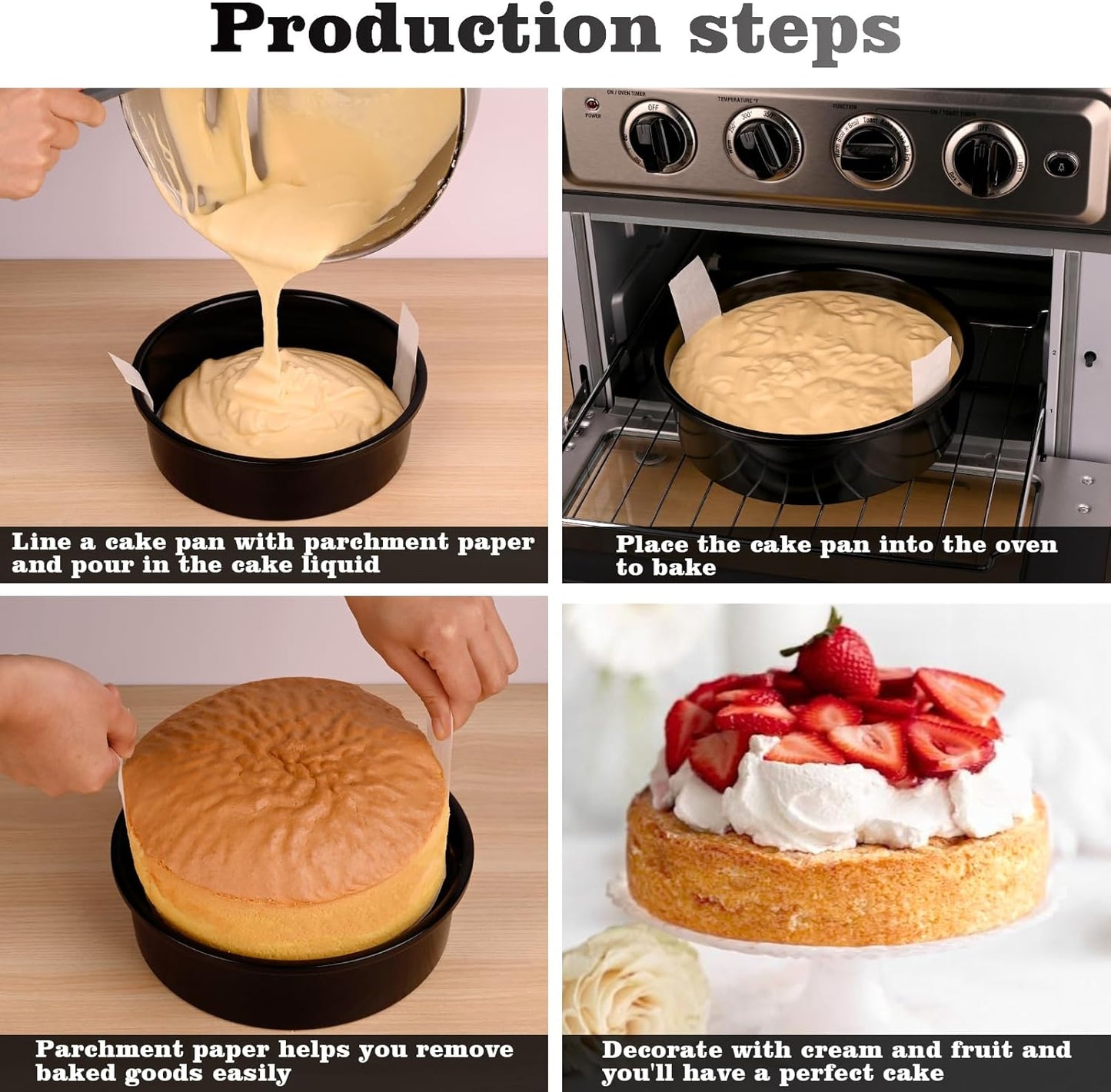 HUAKENER 8 Inch Cake Pan - Set of 3 Round Cake Pans with 100 Pieces Parchment Paper, Non-stick Cake Baking Pans, Dishwasher Safe