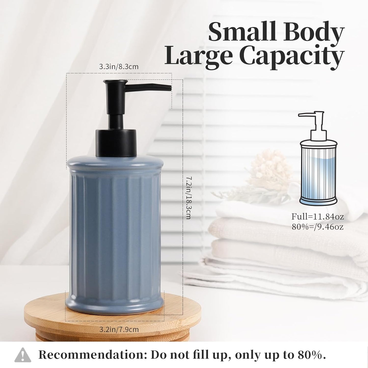 Ceramic Soap Dispenser - Blue Liquid Hand Soap Dispenser Bathroom, Modern Refillable Dish Wash Soap Bottle for Kitchen, ANTIS'S HOME