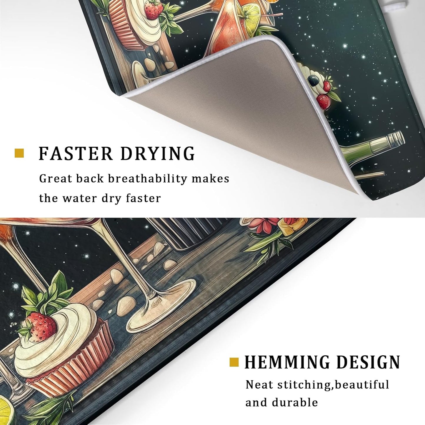 Wine Glass Dish Drying Mat - Summer Party Absorbent Microfiber Kitchen Drying Pad for Counter Decoration