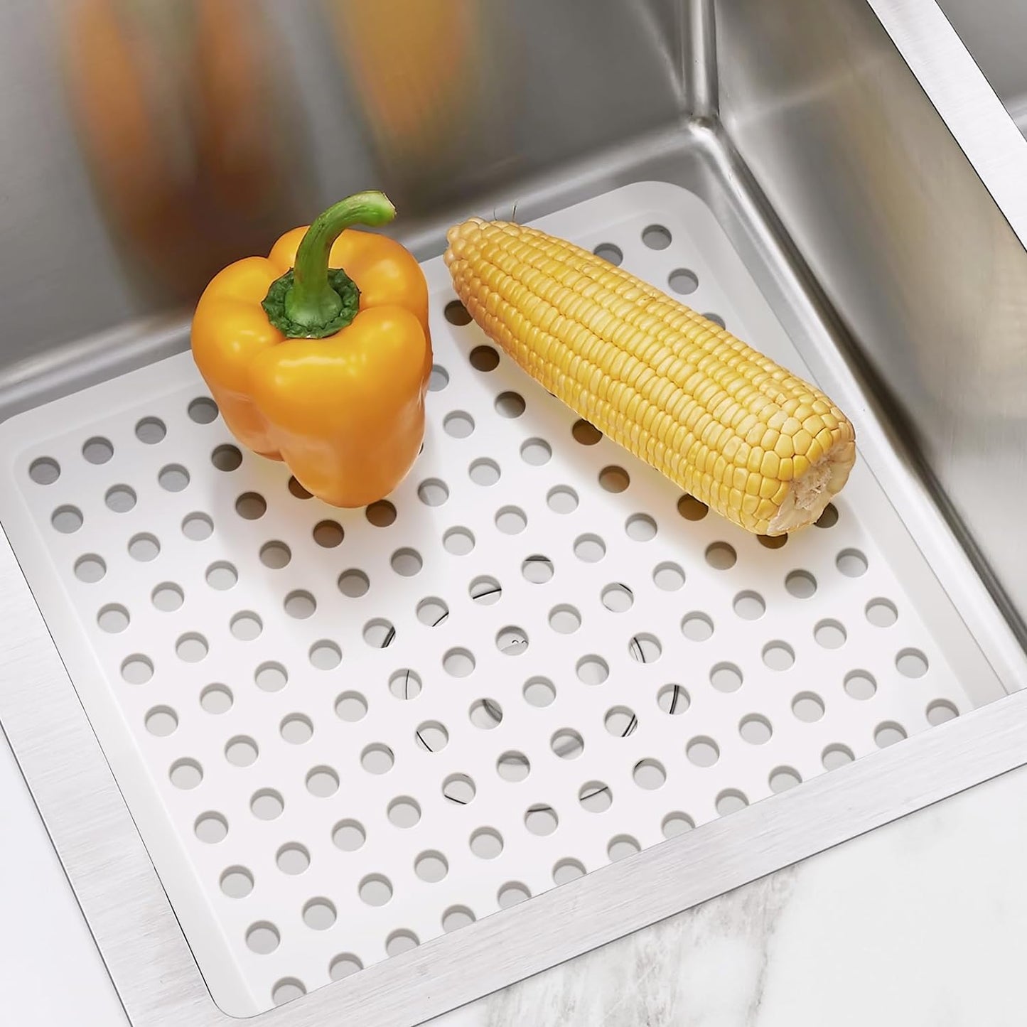 Bligli Small Sink Mat,2 Pack White 11.2x12.7inch Sink Protector Mats for Bottom of Kitchen Sink, Dish Drying Mat for Dishes and Glassware, Fast Drain