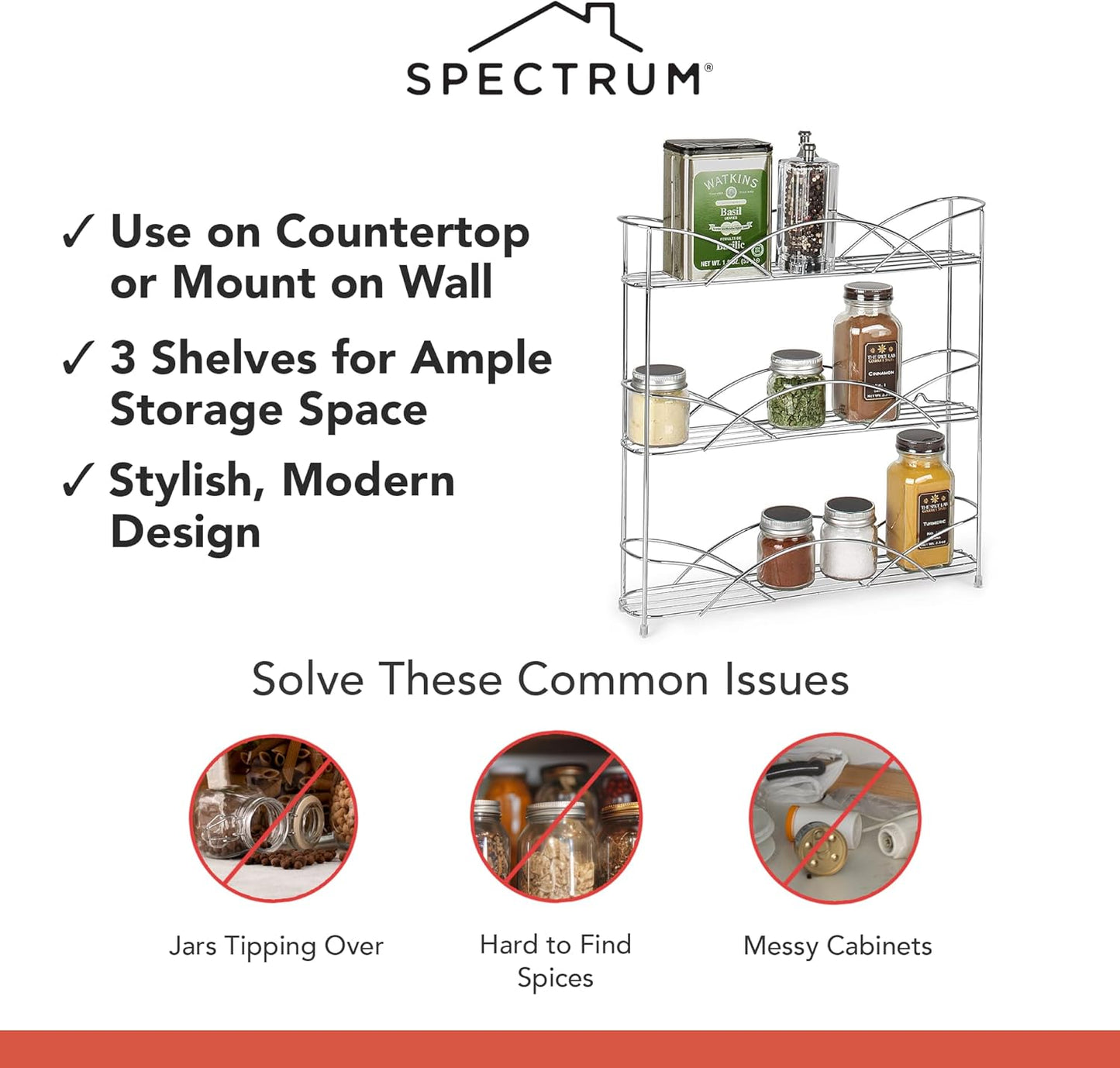 Spectrum Diversified Countertop 3-Tier Spice Rack, Chrome