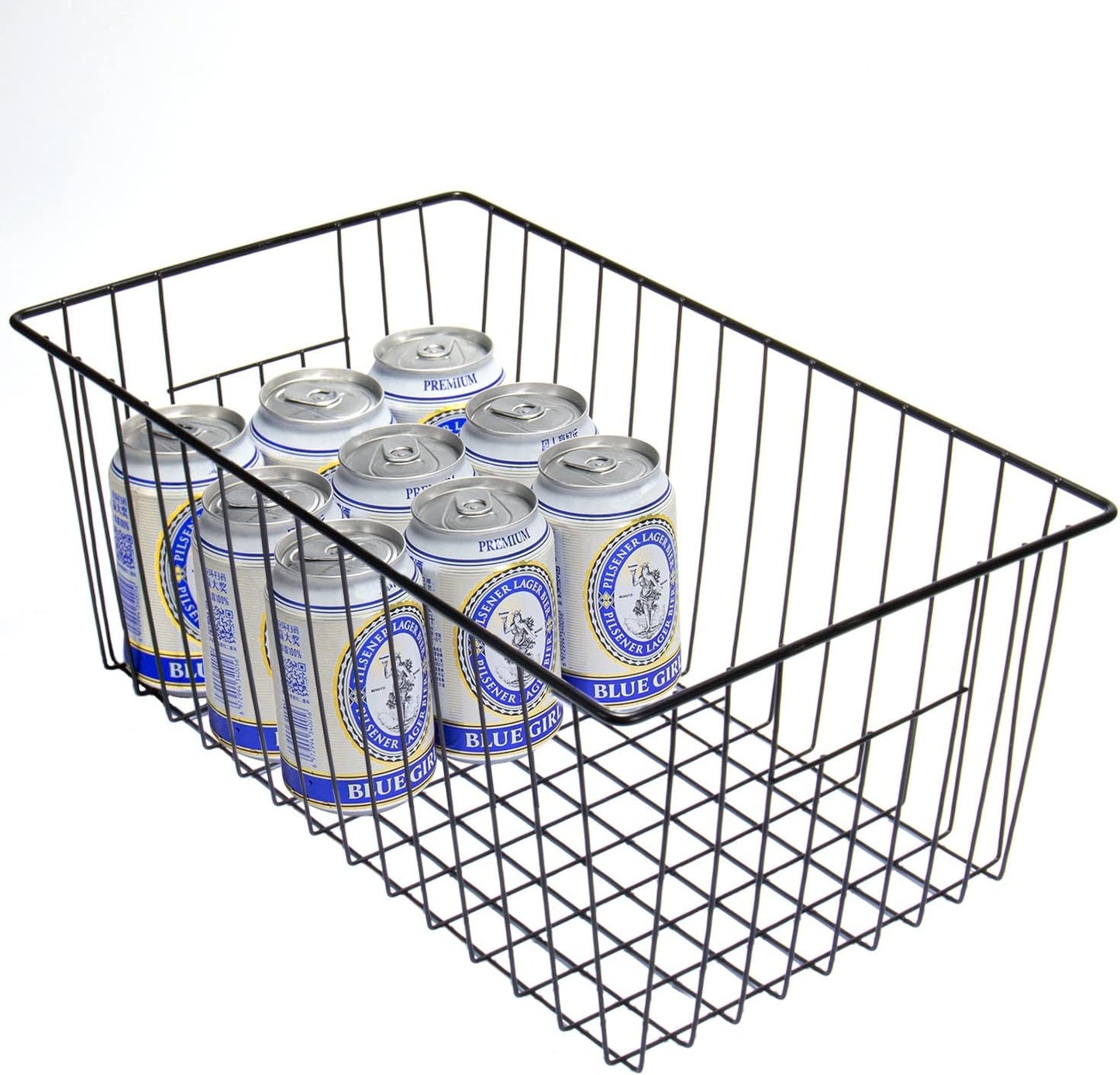 16inch Freezer Wire Storage Organizer Baskets, Household Refrigerator Bins with Built-in Handles for Cabinet, Pantry