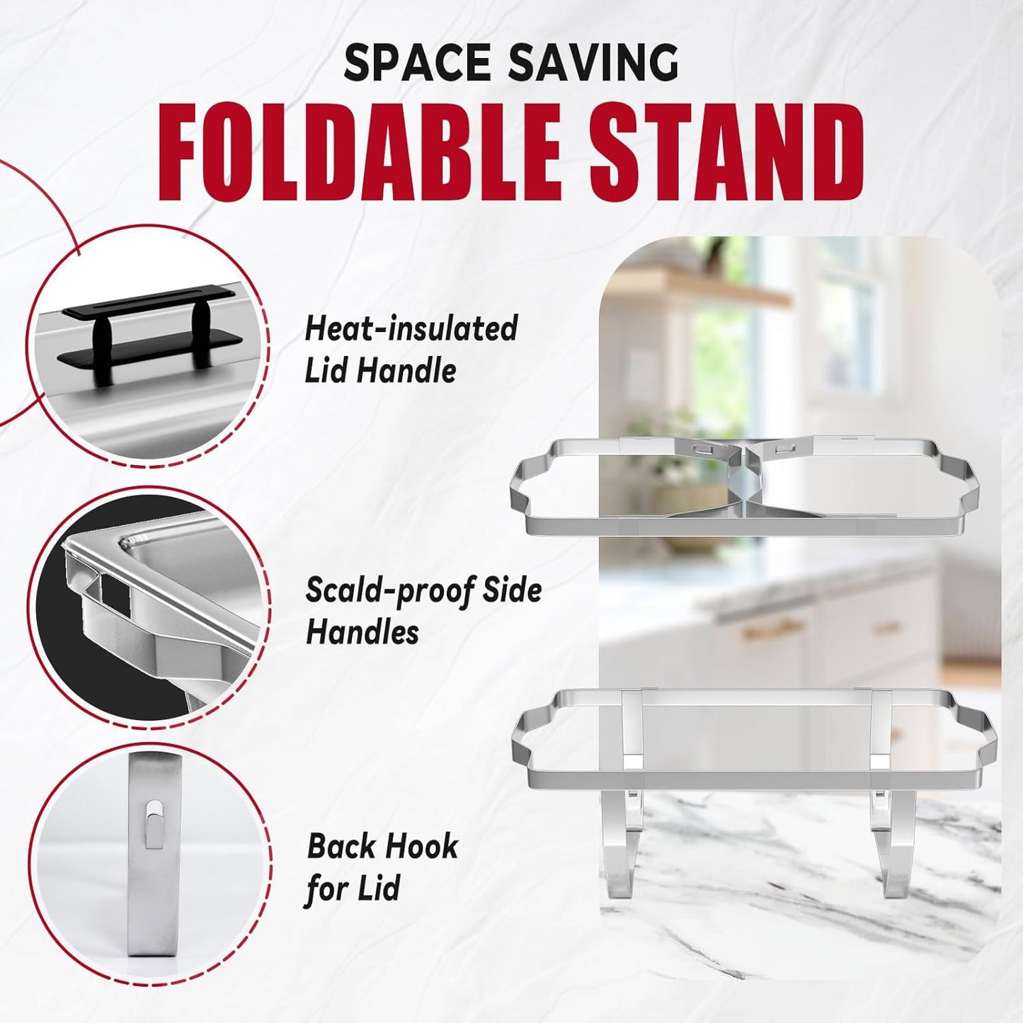 6 Pack Chafing Dish Buffet Set, 8QT Stainless Steel Rectangular Chafers and Buffet Warmer Sets for Catering, with Food & Water Pan, Lid, Foldable Frame, Fuel Holder for Event Party Holiday