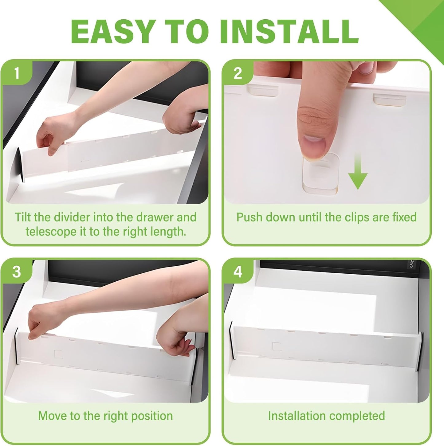 5 Pack Drawer Dividers 3.2" High Slim Organizers Expandable 10.8-17.9" Adjustable Separators for Shallow Drawers Kitchen Utensils Baby Clothes Underwear Storage-White(Short)