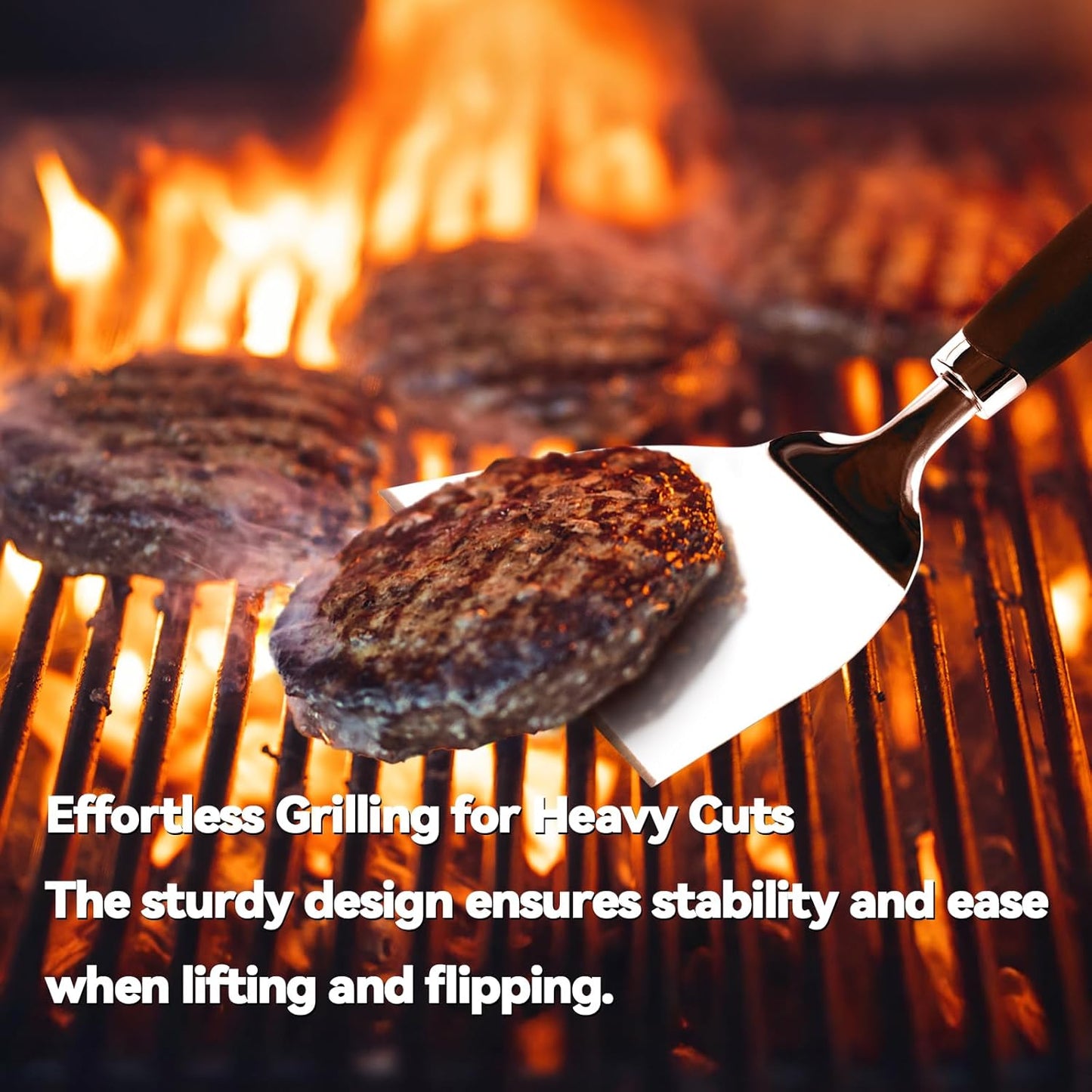 Professional Wide Turner 9.5 Inch Stainless Steel Spatula for Cast Iron, Griddle and Grill Cooking, Barbecue Hamburger Metal Kitchen Utensil, Dishwasher Safe