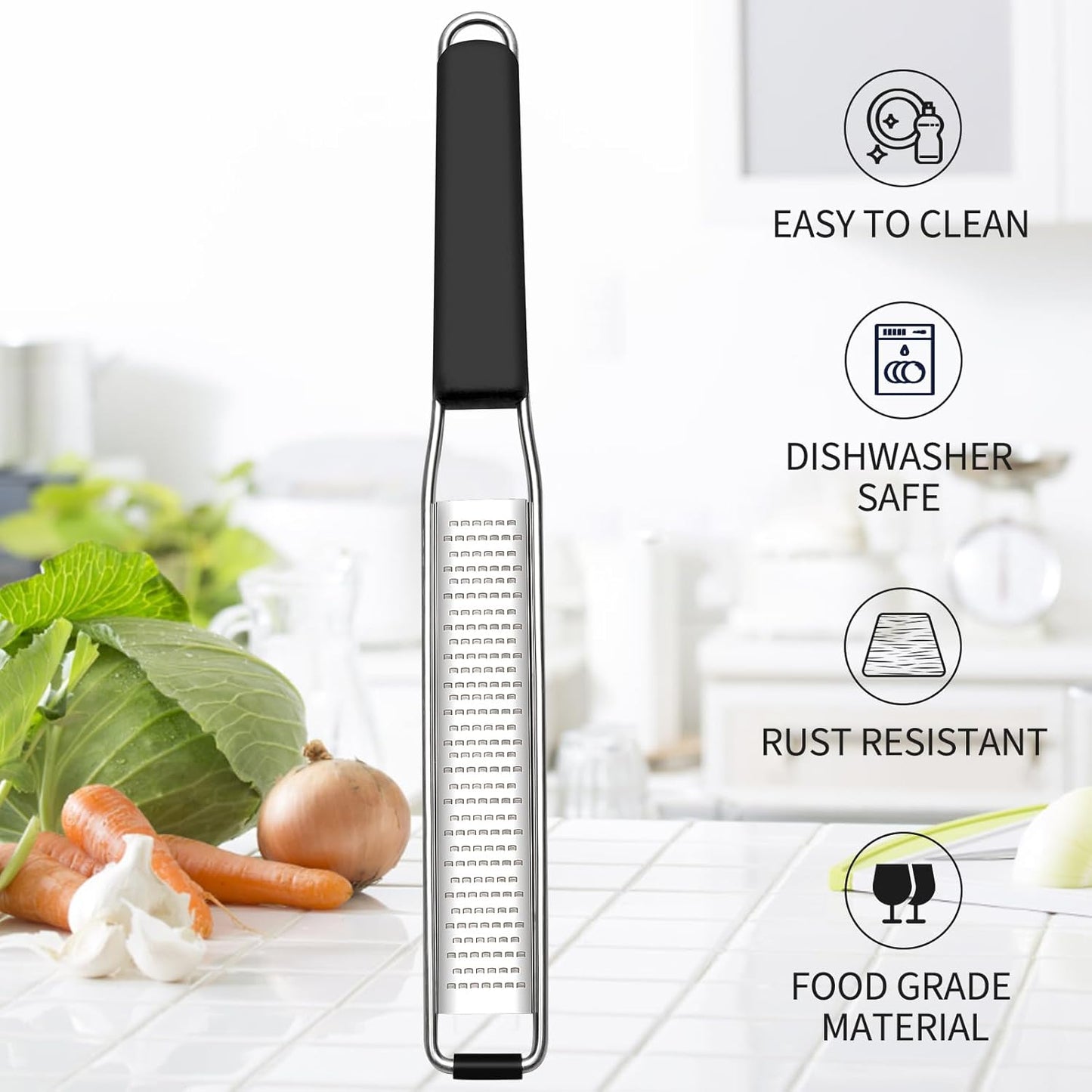 Cambom Lemon & Citrus Zester, Cheese Graters with Stainless Steel Sharp Blade for Parmesan Cheese, Ginger, Garlic, Nutmeg, Chocolate, Vegetables, Fruits, Dishwasher Safe Shredder Fine Blade