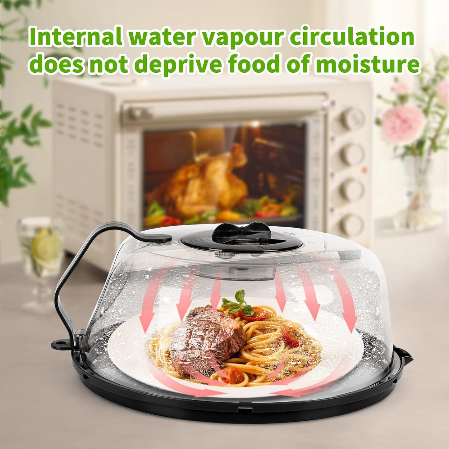 Microwave Splatter Cover, Microwave Cover with Water Steamer, 10 Inch Plate Covers with Integrated Handle Splatter Guard, Kitchen Gadgets & Accessories, House Essentials for Gift-Black