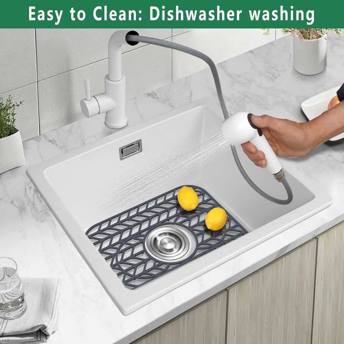 GUUKIN Sink Protectors for Kitchen sink, 13 5/8" x 11 5/8" Folding Non-slip Silicone Mat Grid for Bottom of Farmhouse Stainless Steel Porcelain Sink with 3 Reserved Holes