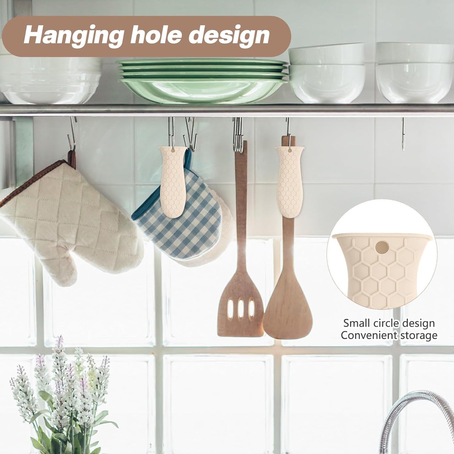 Patelai 2pcs Silicone Handle Cover for Cast Iron Skillet Kitchen Silicone Handles for Pots and Pans Non-Slip Pot Holder Sleeve for Fry Pan Griddles Metal Aluminum Cookware(Beige)