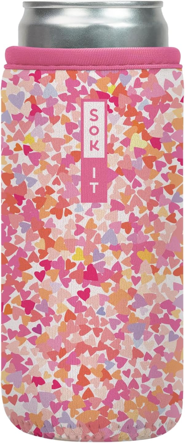 Sok It CanSok Sleeve for Beer & Soda Insulated Neoprene Cover (Floral Hearts, 12oz Slim Can Sleeve)