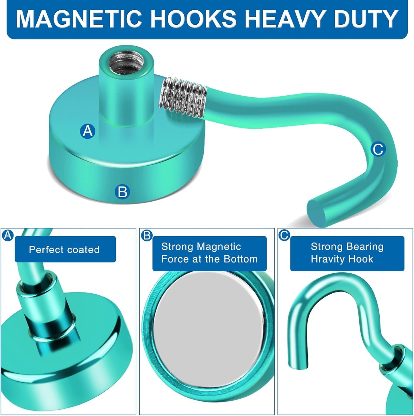 LOVIMAG Cruise Ship Essentials - 150Lbs Heavy Duty Green Magnetic Hooks for Cruise Cabins - 12 Pack