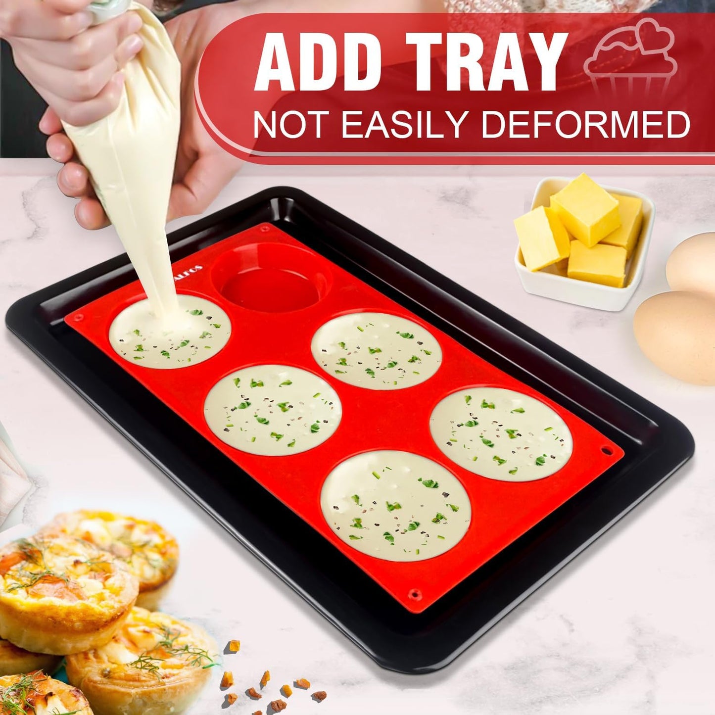 Walfos Silicone Whoopie Pie Baking Pans, Non-Stick Muffin Top Pan Set of 4. Food Grade and BPA Free Silicone,Perfect for Muffin, Eggs, Tarts and More, Dishwasher Safe