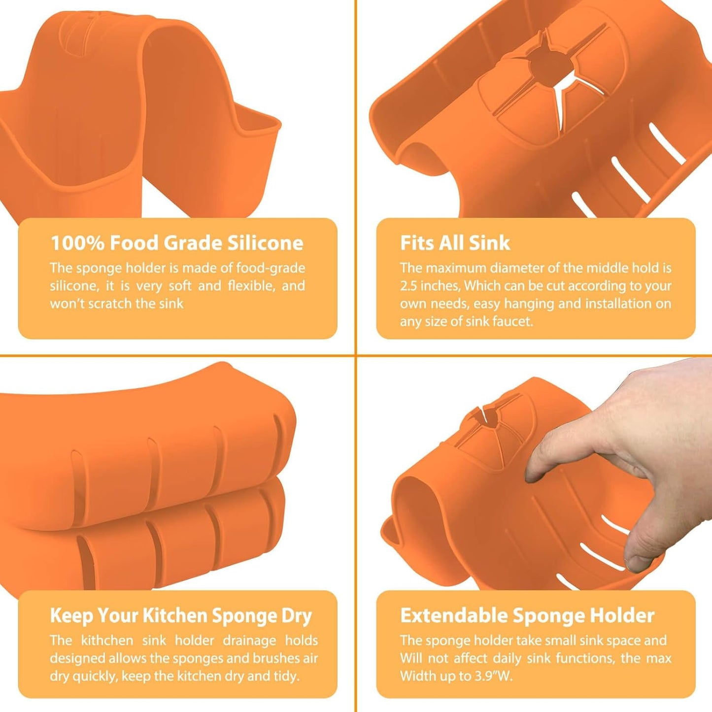 Sponge Holder for Kitchen Sink, Silicone Sink Saddle Caddy Organizer Rack, Sponges Holder Over Faucet, Hanging Kitchen Organizer Accessories Rack Basket Orange