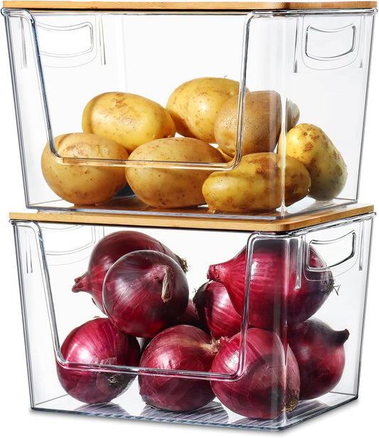 Pantry Organizers Storage, 2 Pack Onion and Potato Storage Bins Large Capacity Kitchen Counter Bins for Garlic, Fruit, Vegetable, Can Storage Countertop Organizer (12" x 7" x7")