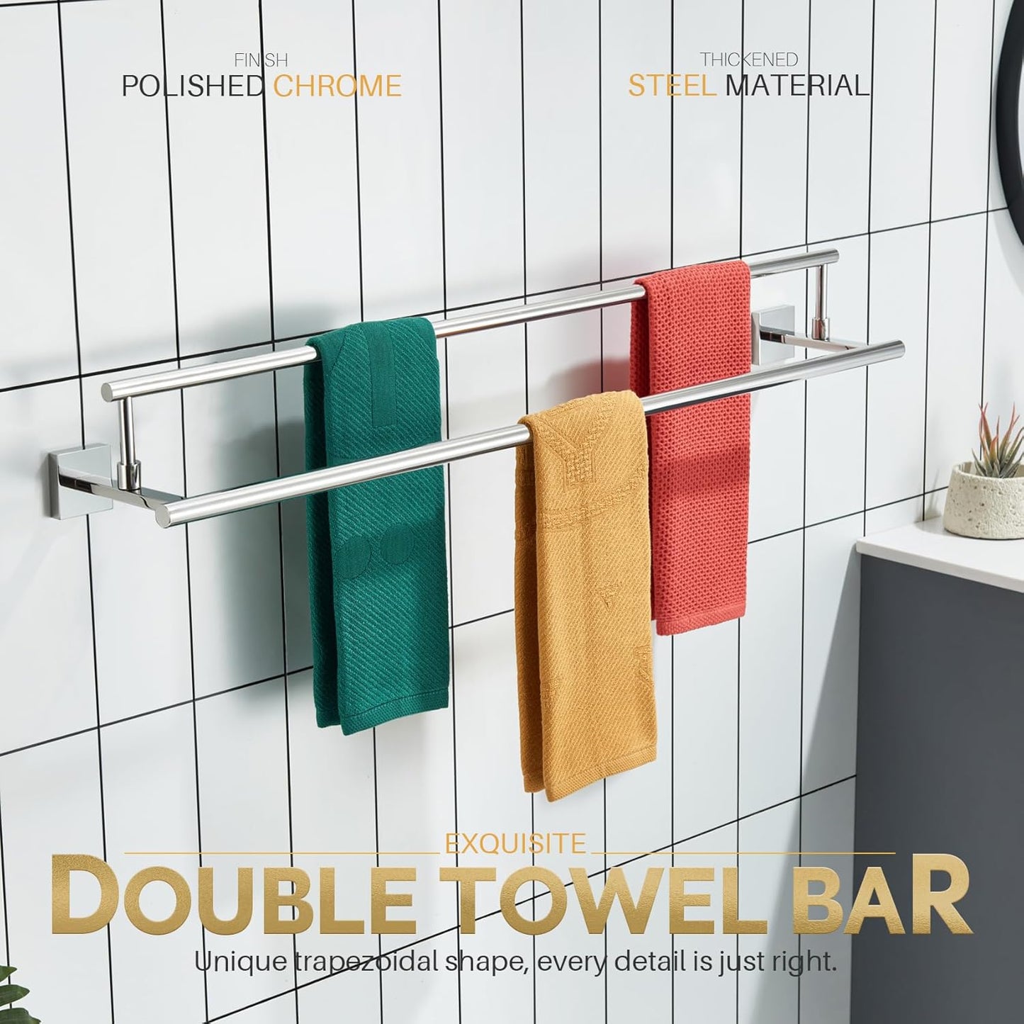 KOKOSIRI Towel Holder Polished Chrome 36 Inch Bathroom Double Bath Towel Bars Kitchen Rack Wall Mounted Stainless Steel B5009CH-L36