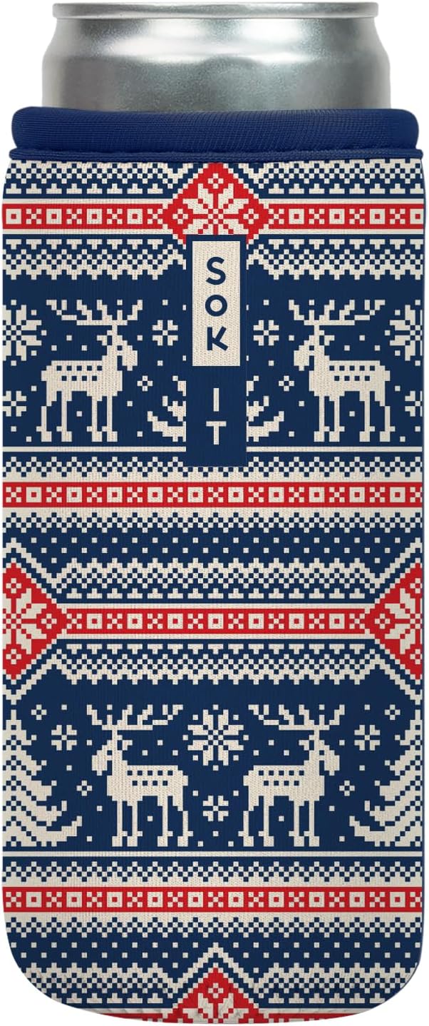 Sok It CanSok Sleeve for Beer & Soda Insulated Neoprene Cover (Sweater Weather, 12oz Slim Can Sleeve)