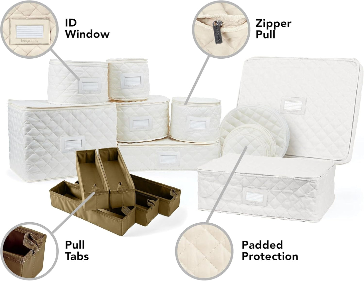 Covermates Keepsakes - Dish Storage Set - Padded Protection - ID Window - Stain Resistant - Machine Washable - China Storage, Cream