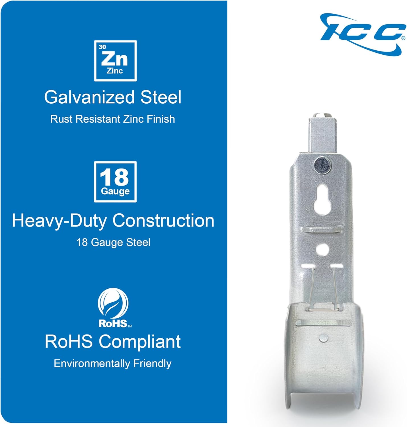 ICC Beam Clamp J Hook 2” with Retainer Clip - Galvanized Steel Cable Management Hooks for Hanging Cable to Beams - Rust-Resistant, EIA and TIA Compliant - 2 Inch 25 Pack