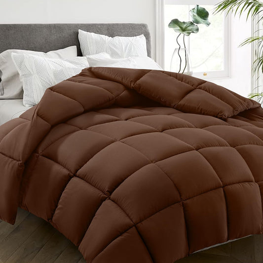 HYLEORY All Season California King Size Bed Comforter - Cooling Down Alternative Quilted Duvet Insert with Corner Tabs - Winter Warm - Machine Washable - Mocha Coffee,Cal King(96*104)