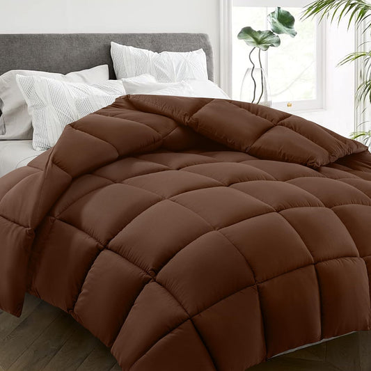 HYLEORY All Season Queen Size Bed Comforter - Cooling Down Alternative Quilted Duvet Insert with Corner Tabs - Winter Warm - Machine Washable - Mocha Coffee