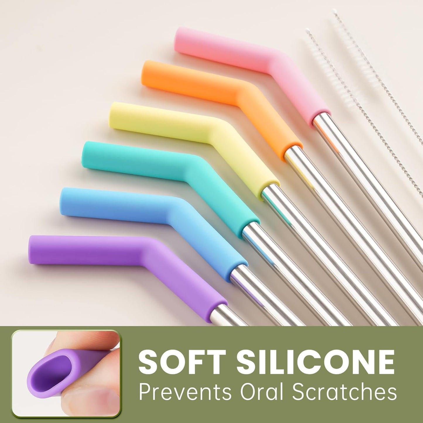 Tomorotec 6-Pack Stainless Steel Drinking Straw with 6 Silicone Tips, 3 Sizes Metal Reusable Straws Fit for Stanley Quencher Tumblers 40oz, 30oz, 20oz, 14oz, with 2 Cleaning Brushes