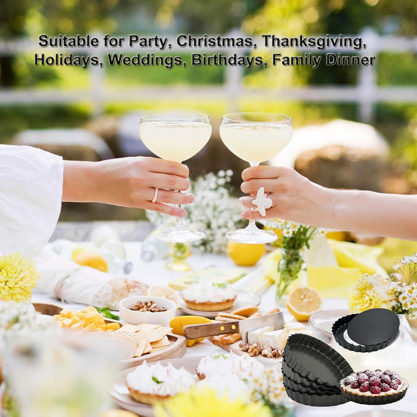 5 Inch Quiche Pans 6 Pack, Round Mini Tart Pans with Removable Bottom. Small Egg Tart Molds with Non-Stick Coating, Rugged Carbon Steel for Tart Shells Desert Making Christmas Festival Party