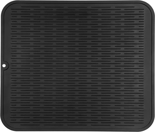 Silicone Dish Drying Mat for Multiple Usage,Easy clean,Eco-friendly,Heat-resistant Silicone Mat for Kitchen Counter or Sink,Refrigerator or Drawer Liner Black 2XL 24 inches x 18 inches