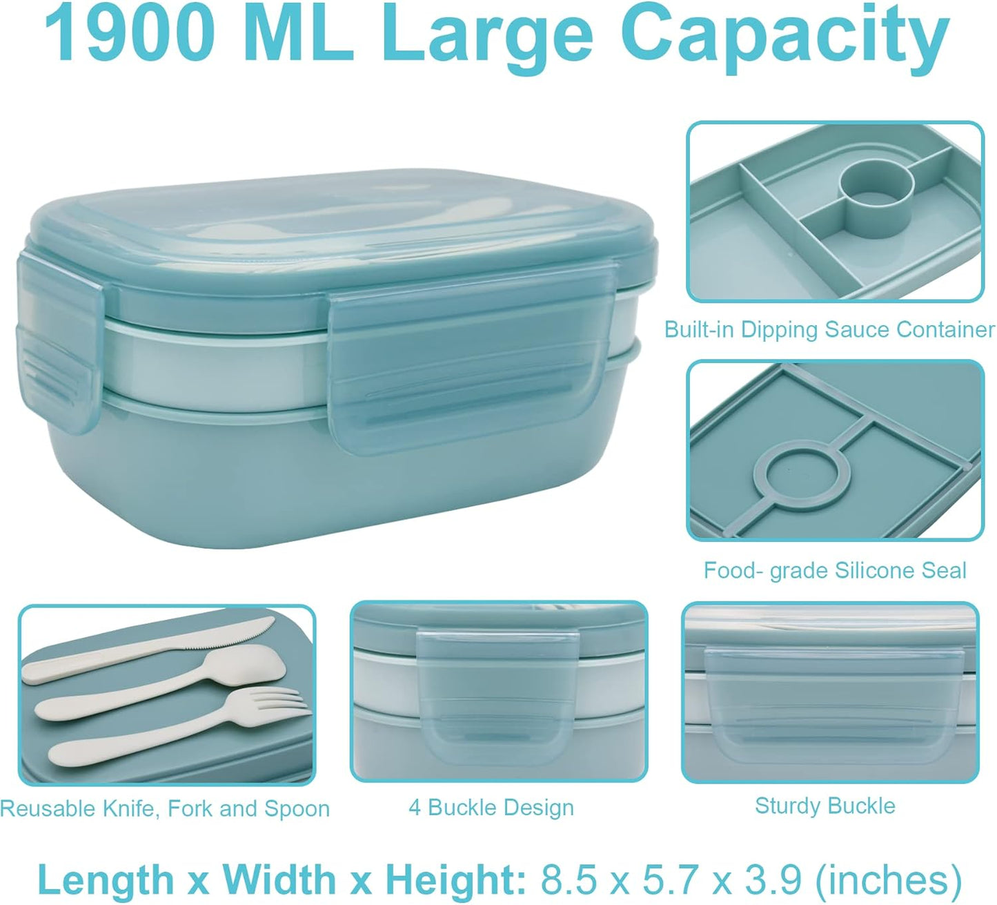 JBGOYON® Bento Lunch Box for Adults, Kids, Men, and Women – Includes Stackable Lunch Containers and Lunch Bag, Perfect for Boys and Girls, Microwave Safe and BPA-Free（Green ）