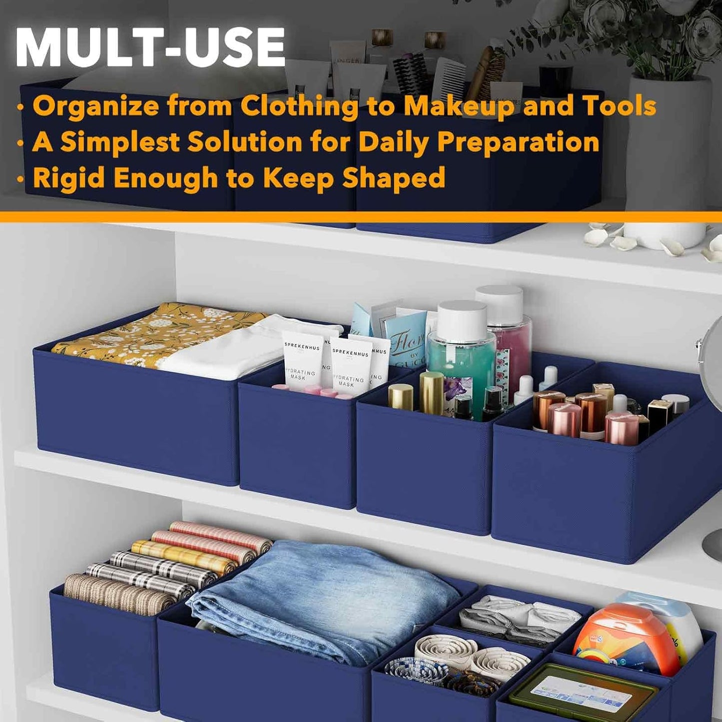 SpaceAid Drawer Organizer for Clothes, 12 Pack Dresser Drawer Organizer Bins, Closet Organizers and Storage Dividers for Clothing, Underwears, Socks (Blue)