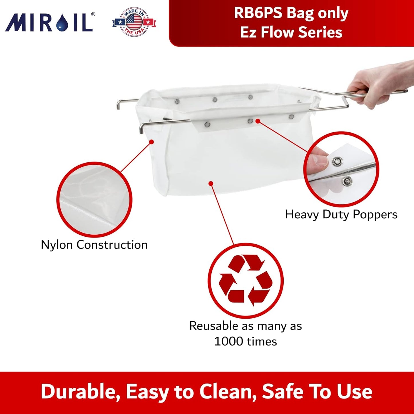 MirOil RB6PS EZ Flow Oil Filter Bag, Maintain Quality & Taste of Fried Food, Reduce Contaminants, Polish, Extends Life of Hot & Cold Cooking Oil Filter Bag for Kitchen, Restaurant(Frame Sold Separate)