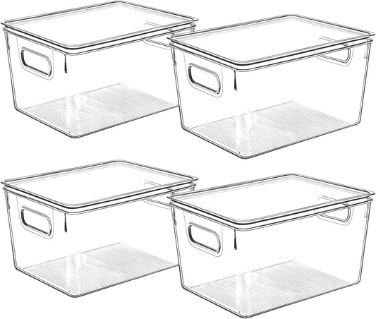 Clear Plastic Storage Bins with Lids, Perfect for Kitchen Organization or Pantry Organization and Storage, Stackable Fridge Organizer Bins, Storage Containers for Organizing, Cabinet Organizers