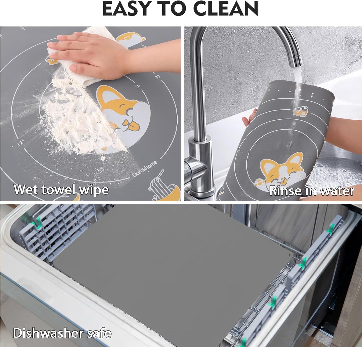 Ourokhome Silicone Baking Mat Sheet and Pastry Dough Cutter, 0.5 Inch Thick 32" X 24" BPA free Silicone Rolling Mat, Non-Stick and Anti-Slip, Dishwasher Safe (Gray)