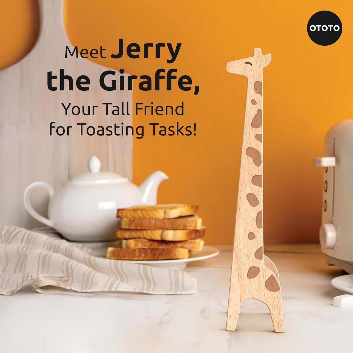 NEW OTOTO Jerry the Giraffe Toaster Tongs - Multipurpose Wooden Tongs for Cooking, Serving Food, Kitchen Gifts, Fun Gifts, Cute Kitchen Accessories, Fun Gadgets