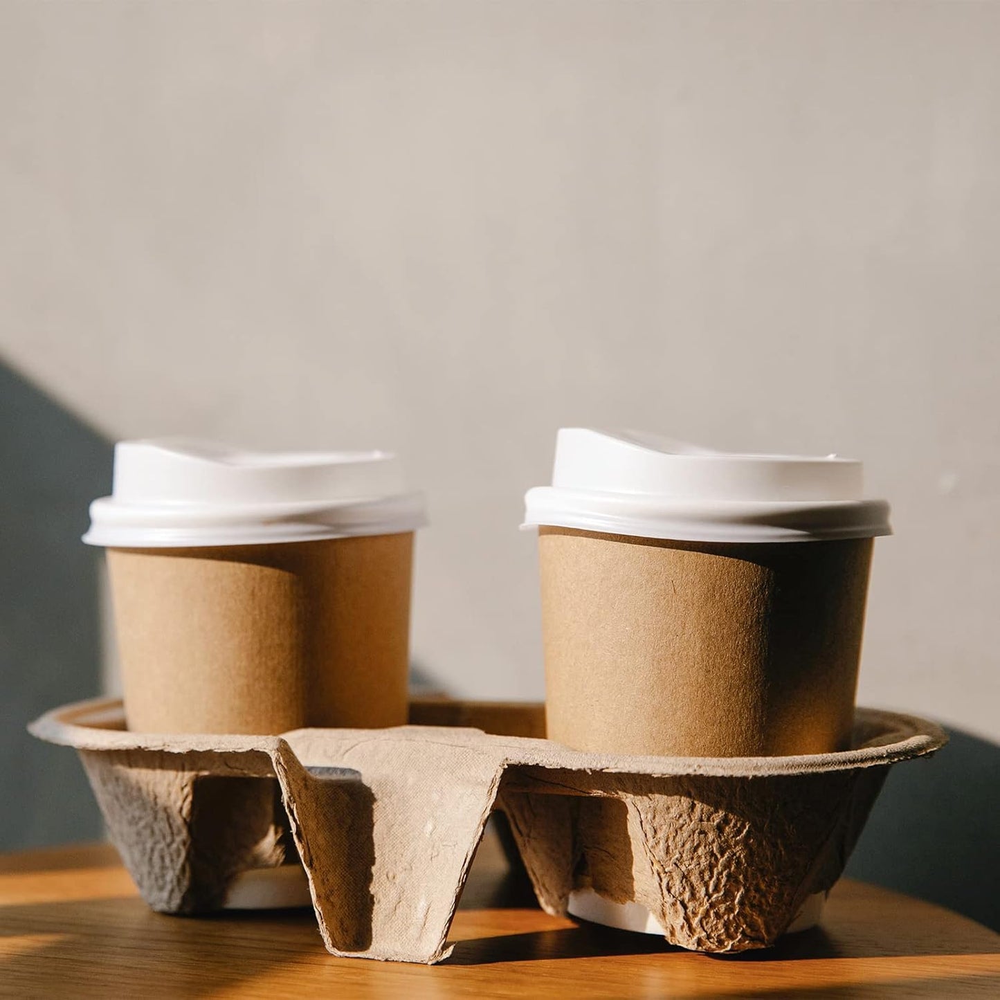 JOIKIT 100 PCS 2 Cup Pulp Fiber Drink Carrier, Molded Fiber Holder Tray, Compostable Coffee Tray for Hot or Cold Drinks