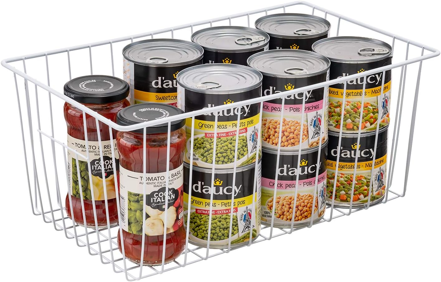 16inch Farmhouse Freezer Wire Baskets Organizer Storage Bins Large Organizer Baskets with Handles for Storage, Office, Kitchen, Pantry, Cabinet, Closets - Set of 6 (White 6)