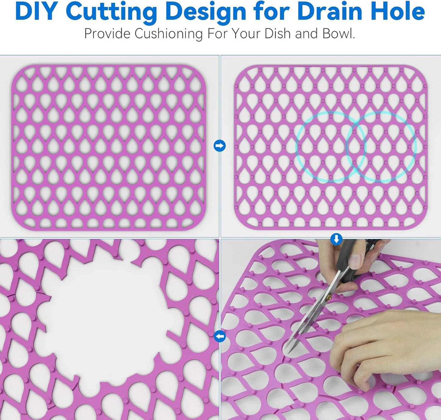 Sink Protectors for Kitchen Sink, 13.58"x 11.6" 2PCS Dish Rack, Protect from Stains, Damage, Scratches, Dishwasher Safe Grid, Silicone Mat for Kitchen Purple