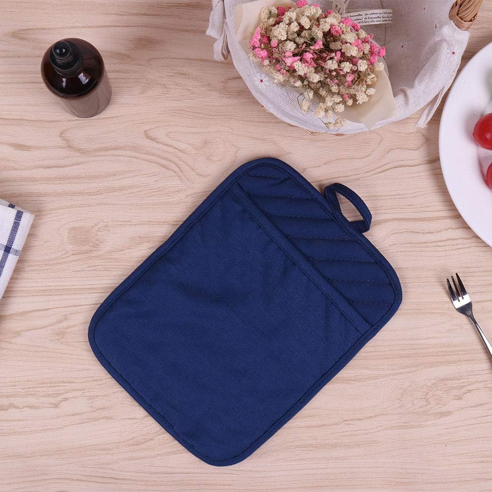 Anyi Blue Pot Holders with Pocket - Heat Resistant Cotton Hot Pads for Counter and Table