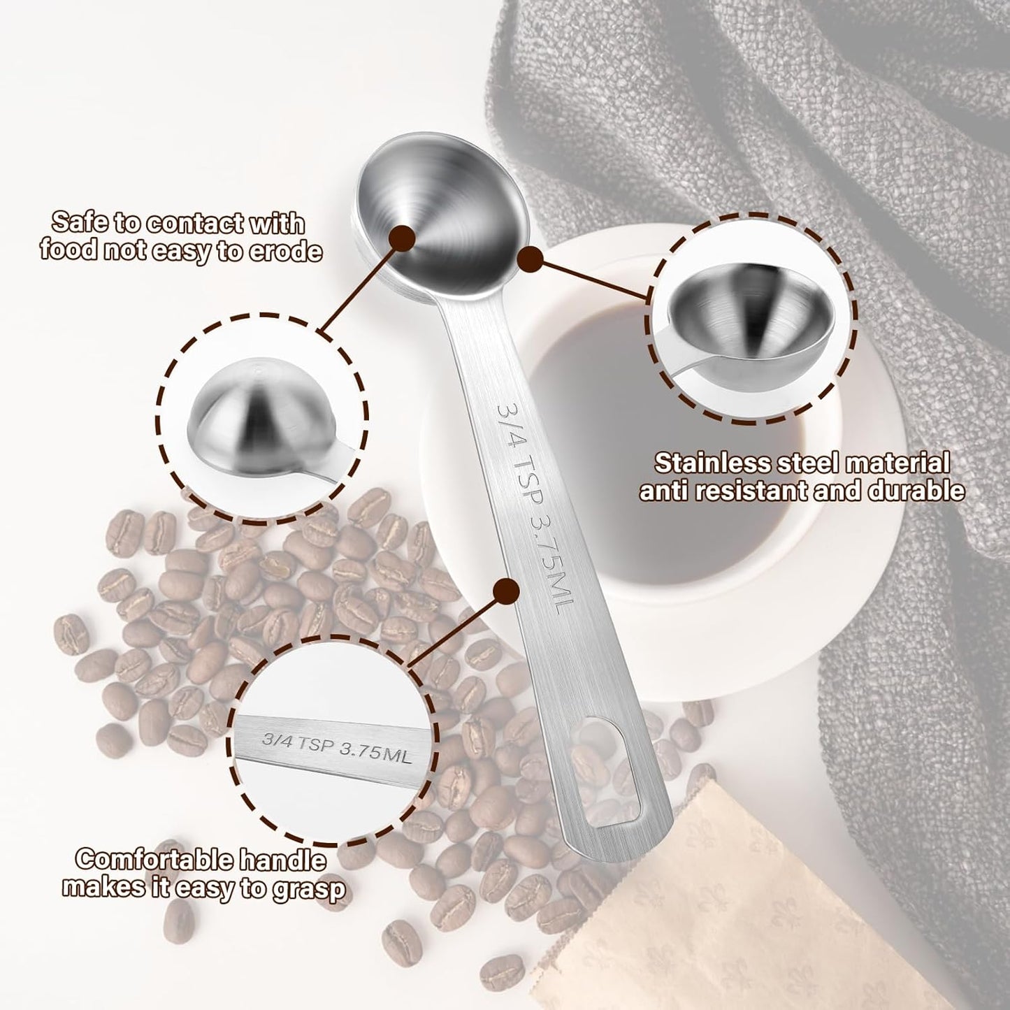 Measuring Spoons, 2 Pcs Stainless Steel Tablespoon 3.75ML / 3/4 TSP, Small Metal Teaspoons for Measuring Dry and Liquid Ingredients