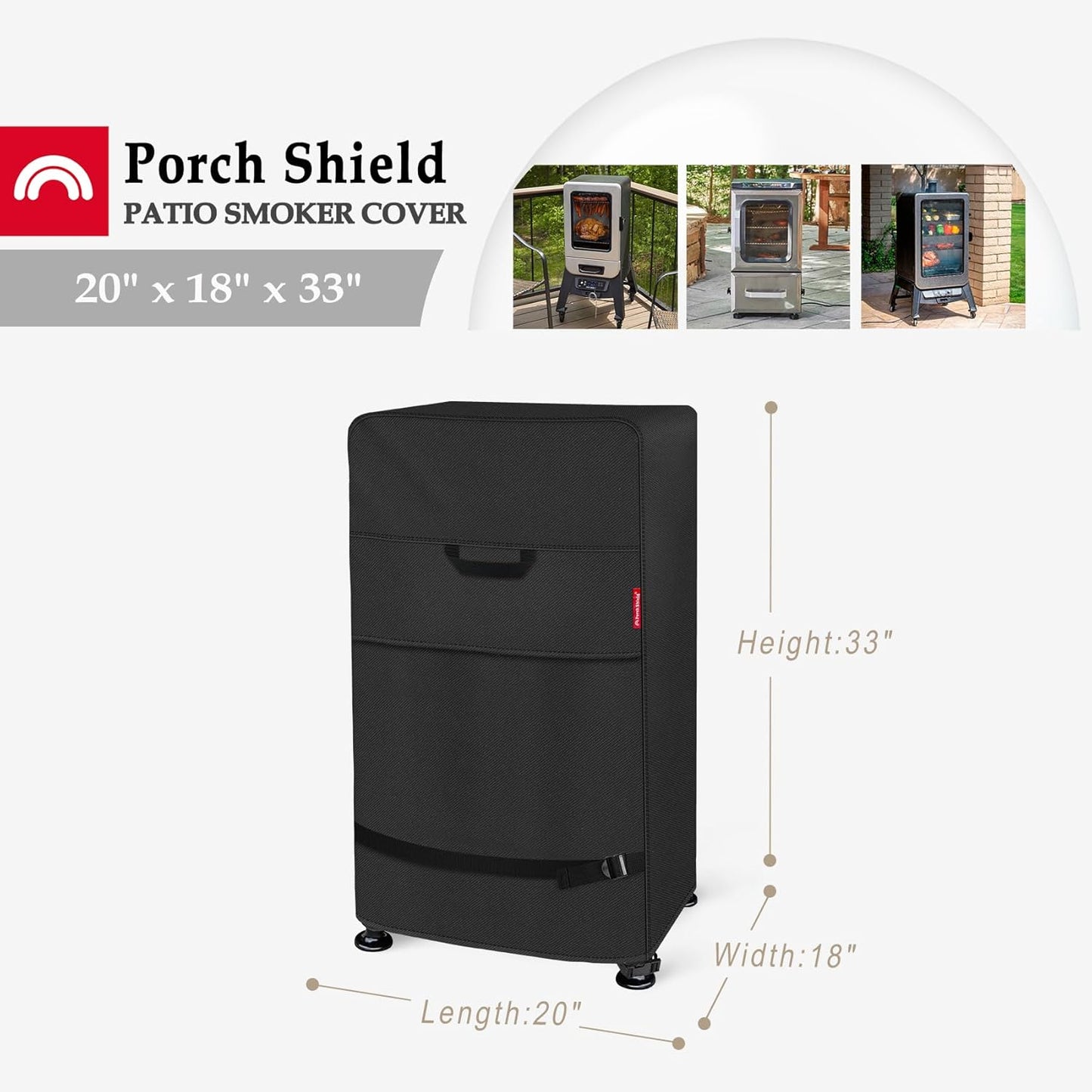 Porch Shield 30 Inch Electric Smoker Cover for Masterbuilt Smoker, Waterproof Heavy Duty Outdoor Smoker Grill Covers 20W x 18D x 33H inch, Black