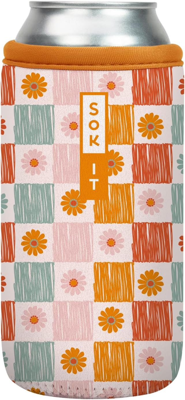Sok It CanSok Sleeve for Beer & Soda Insulated Neoprene Cover (Boho Floral, 16oz Can Sleeve)