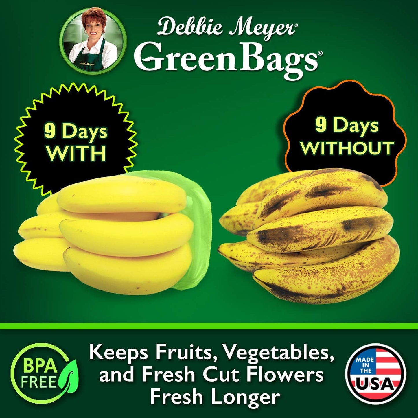 Debbie Meyer, GreenBags 32-Pack (16M, 8L, 8XL) | Reusable Storage Bags Keeps Fruit, Vegetables, Produce, Cut Flowers Fresh Longer, Kitchen & Fridge Preservation Solution, BPA Free, Made in the USA