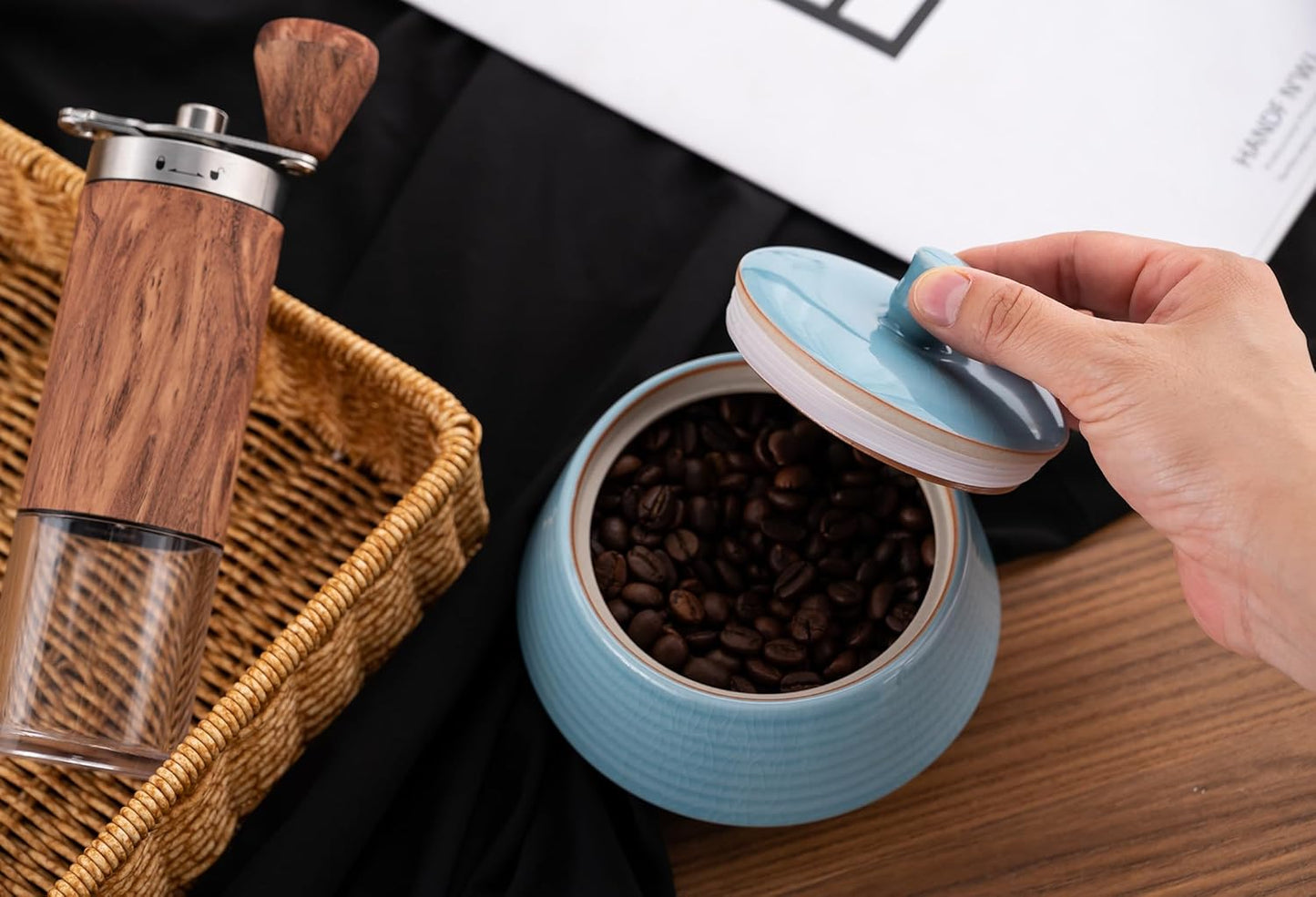 Retro Kitchen Ceramic Canister, 13.53 FL OZ (400 ML) Vintage Food Storage Jar for Tea, Coffee Beans, Herb, Candy, Spices, Nuts (Blue(ICE))