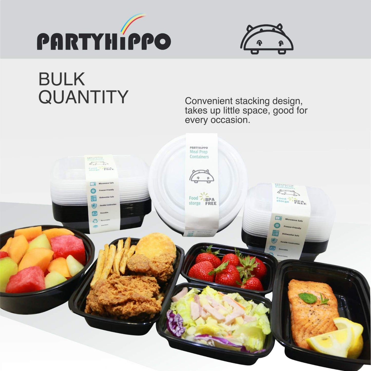 PARTYHIPPO Small Meal Prep Containers Single Lids, 12 OZ 12-pack, Food Storage Bento BPA Free | Stackable | Reusable Lunch Boxes, Microwave/Dishwasher, Freezer Safe,Portion Control