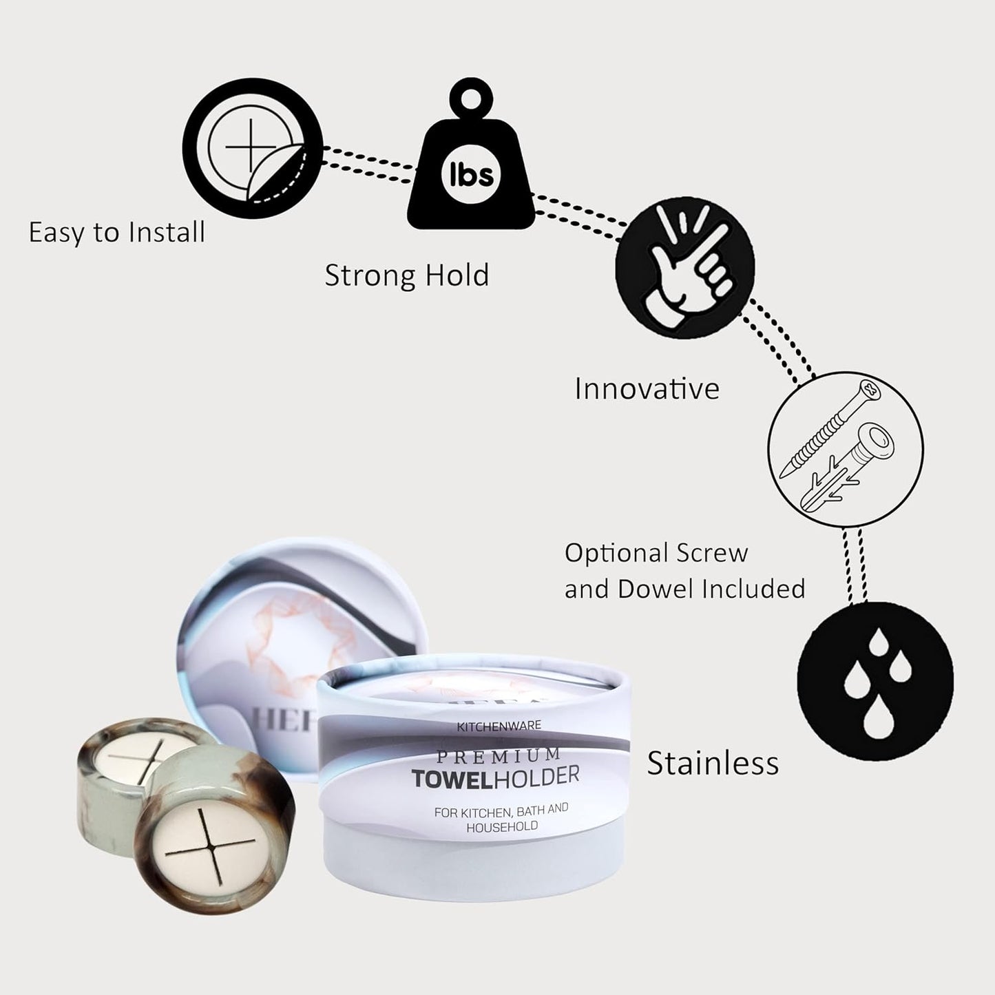 HEFA Towel Hooks - 8 Pack Eco Kitchen Organization - Hand & Dish Towel Holder