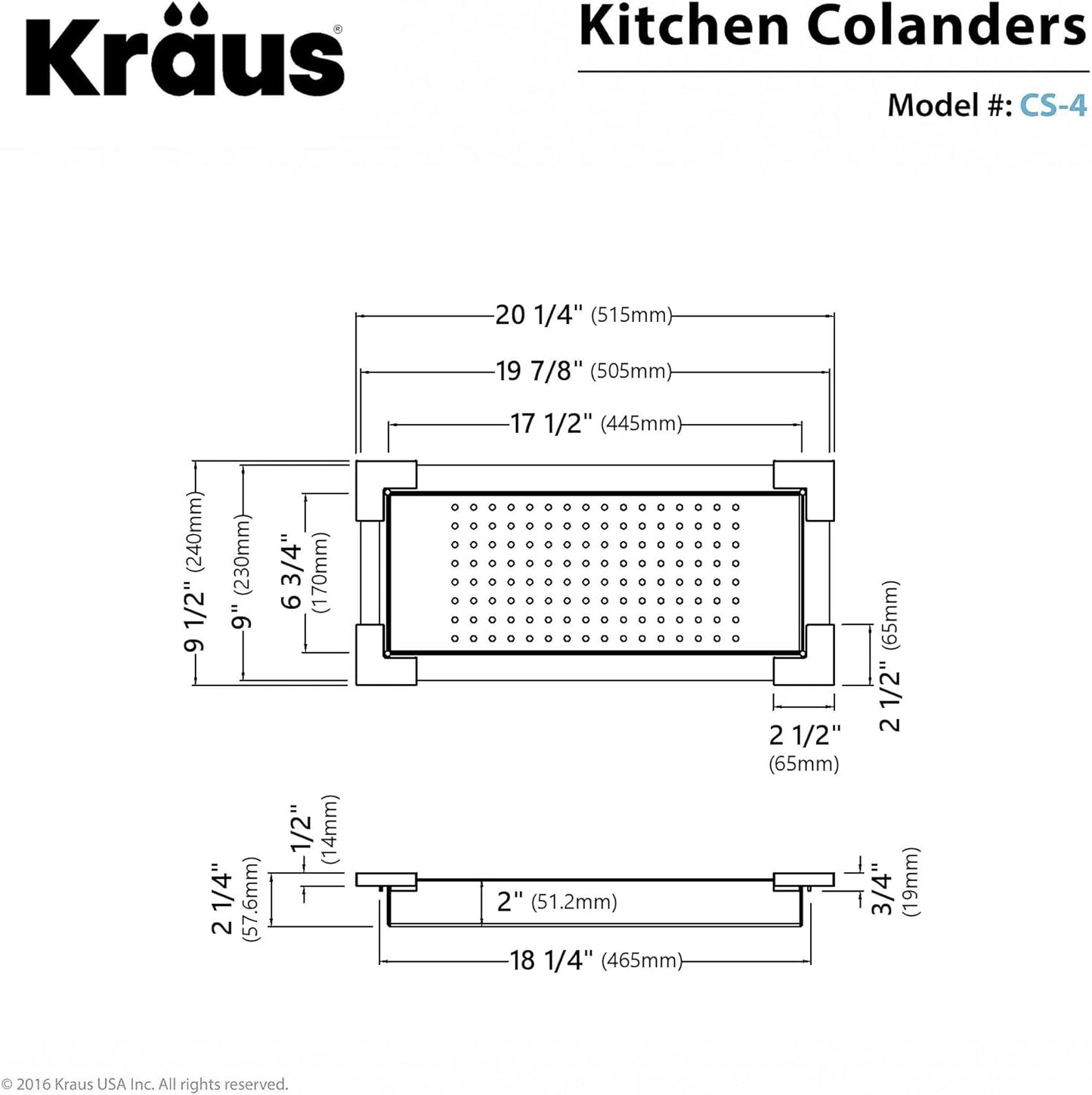 Kraus CS-4 Stainless Steel Colander 20 1/4 inch