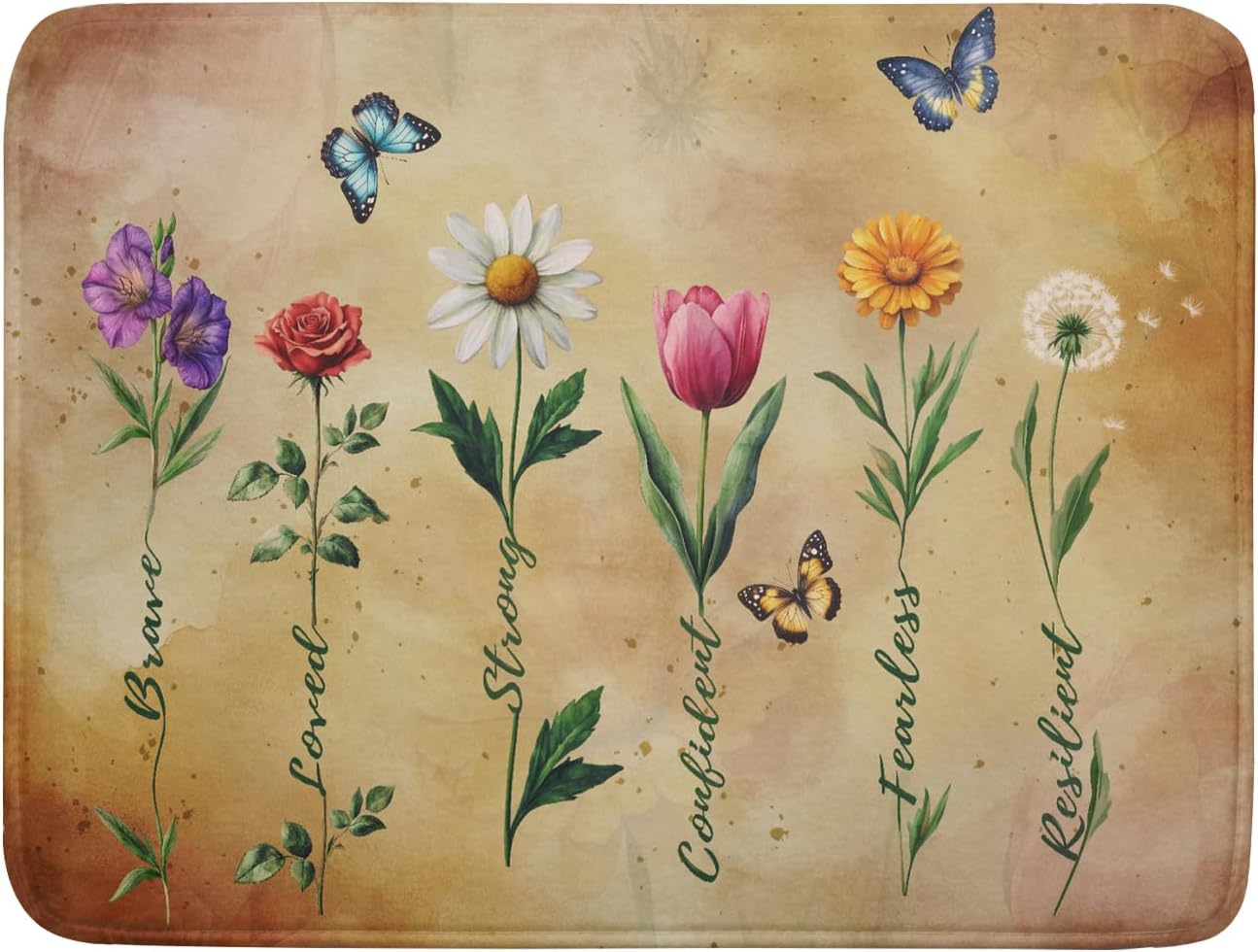 Inspirational Flower Dish Drying Mat - Rustic Vintage Floral Kitchen Absorbent Dish Dryer Mat for Women