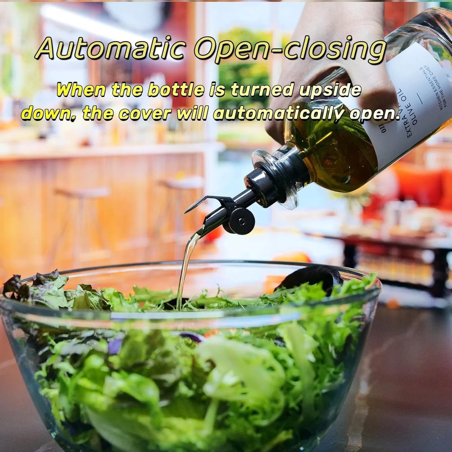 Olive Oil Dispenser Spout, Weighted Liquor Pour Spout, Syrup Dispenser Spout, Stainless Steel Automatic Pour Spouts for Liquor Bottles, Oil Bottles, Vinegar, Syrup and Alcohol 8 Pack Black